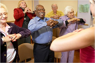 seniors in a stretching class