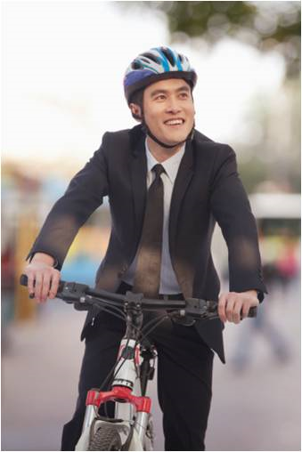 man biking to work